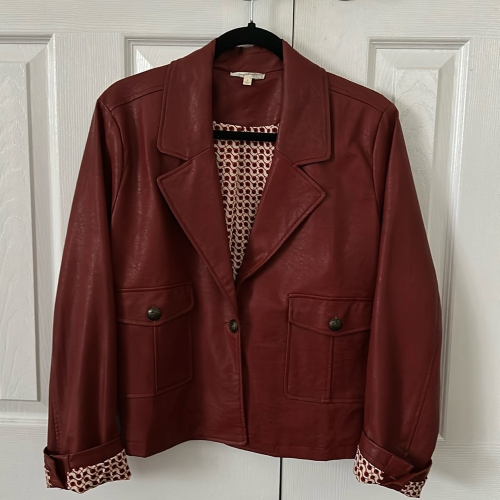 Mystree Faux Leather Short Jacket Red size Small